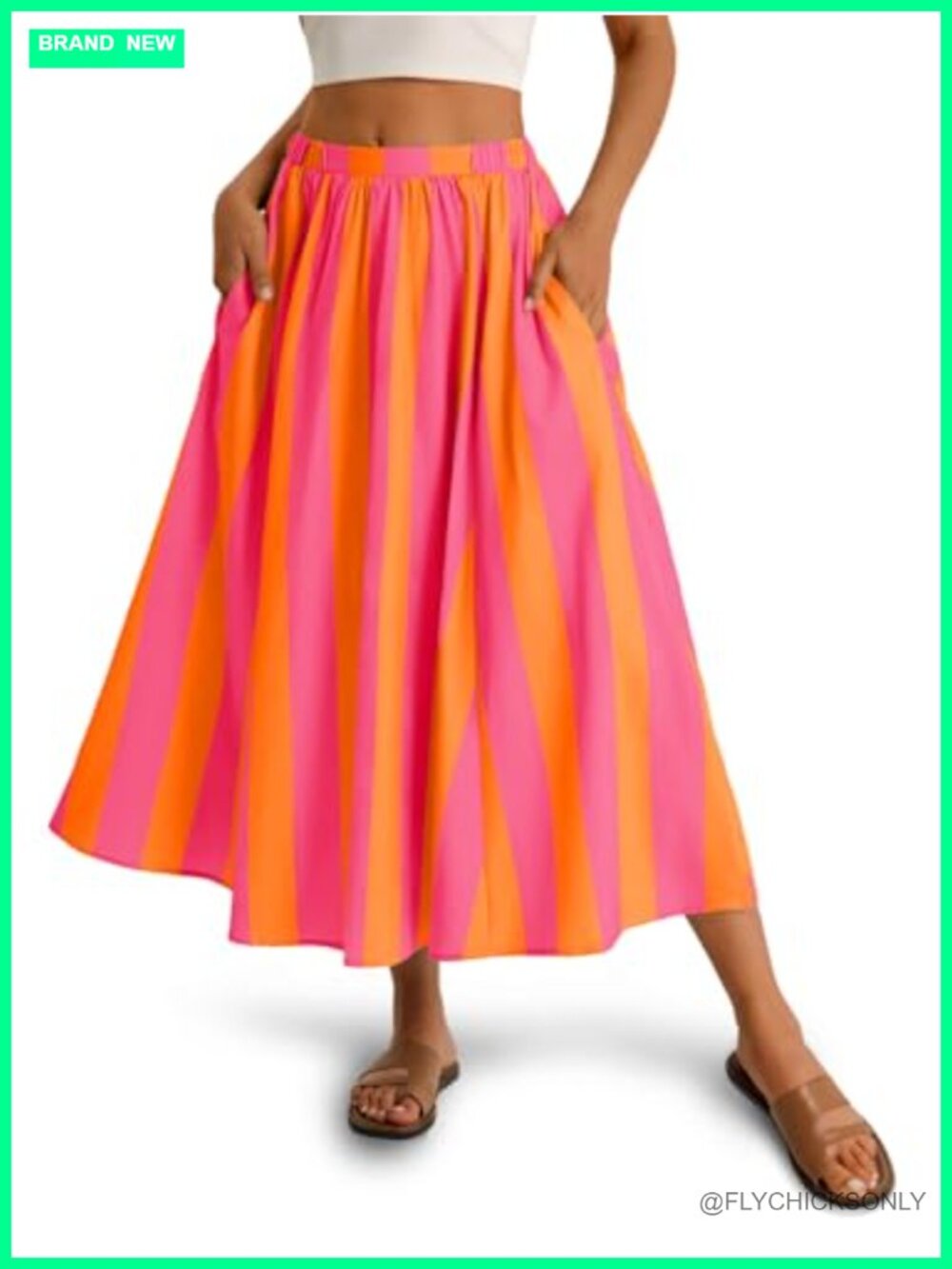 Women's Striped Flowy A-Line Maxi Skirt Elastic Waist Beach Vacation